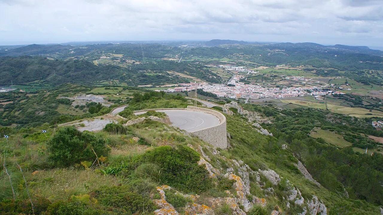 View of the island of Menorca and the village of Es Mercadal from the summit of Monte Toro.